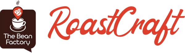 Logo of RoastCraft with 'The Bean Factory' on a white background